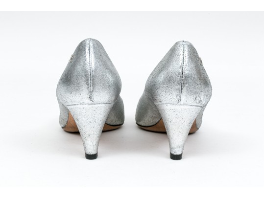 Chanel Striking Metallic Silver Leather Pumps, Size 36 1/2