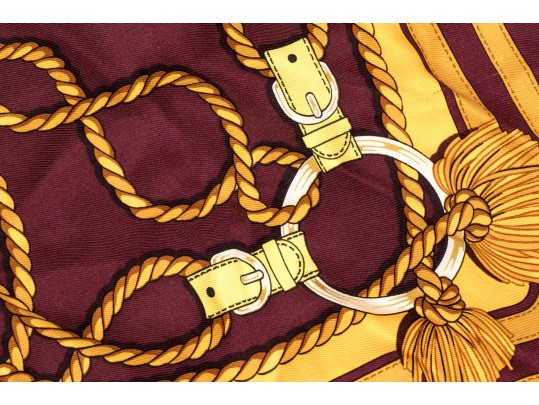 Hermès Paris Vintage Striking Burgundy And Gold Rope Motif Silk Scarf
