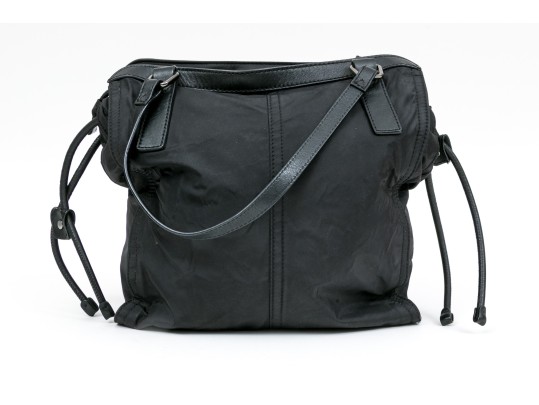 Burberry Black Nylon Top Handle Bag, Plaid Lining