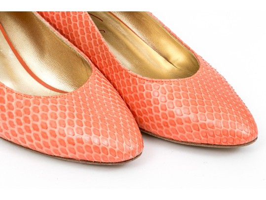 Walter Steiger Fun Coral Snakeskin And Orange Heeled Pumps, Size 36 1/2