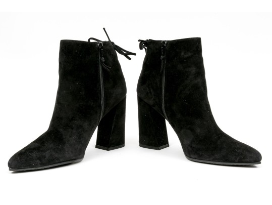 Stuart Weitzman Handsome Black Suede Tie Back Side Zip Bootie, Size 8 1/2 M