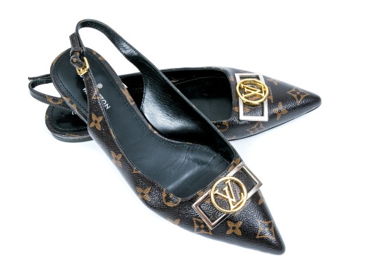 Louis Vuitton Adorable Flat Logo Slingback Mules, Size 40