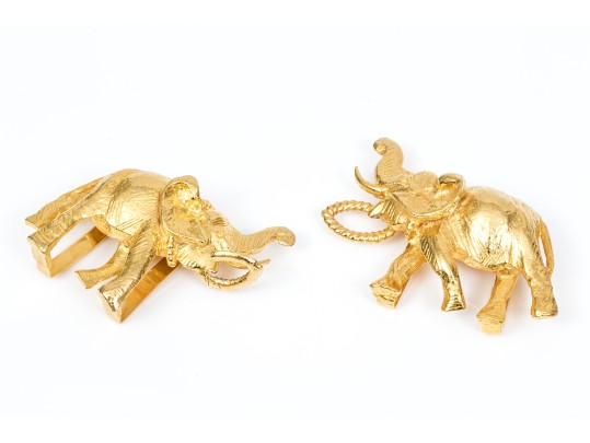 Mimi Di N Fabulous Vintage Gold Tone Elephants Belt Buckle, Circa 1972