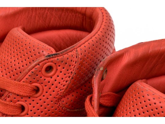 Balenciaga Striking Red Orange Leather Mens High Top Sneakers, Size 41