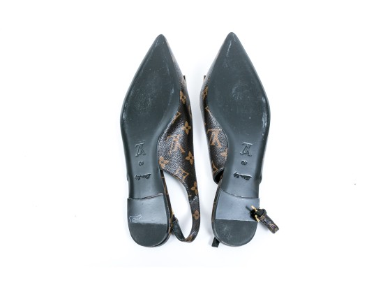 Louis Vuitton Adorable Flat Logo Slingback Mules, Size 40