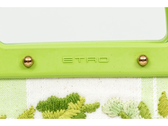 Etro Beautiful Green And White Embroidered Top Handle Tote Bag, Retail $2050