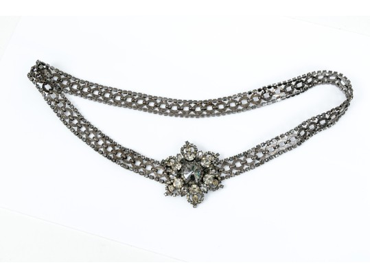 Fabulous Vintage Metal And Rhinestone Adjustable Belt