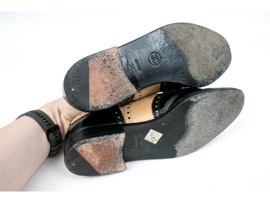 Chanel Classic Black And Tan Leather Wing Tip Saddle Shoes, Size 36 1/2