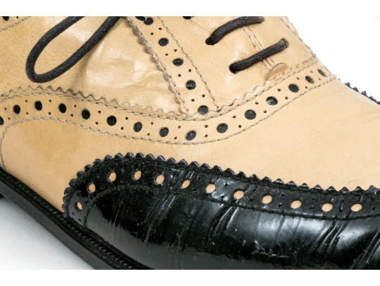 Chanel Classic Black And Tan Leather Wing Tip Saddle Shoes, Size 36 1/2