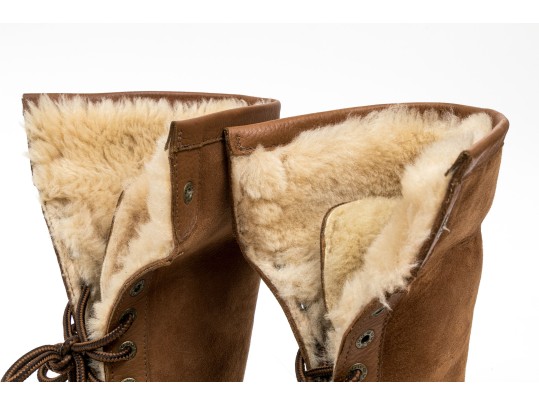 Ugg Fabulous Shearling Lined Brown Leather Outdoor Boots, Vibram Treads, Size 7