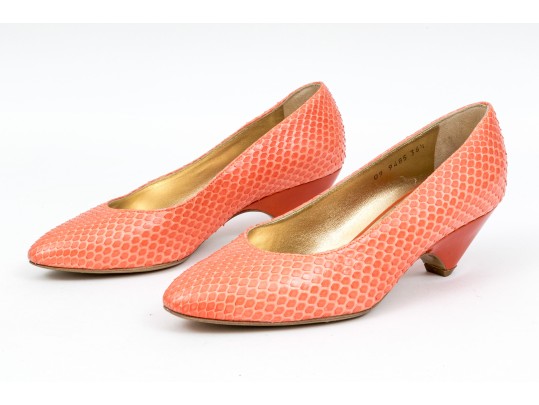 Walter Steiger Fun Coral Snakeskin And Orange Heeled Pumps, Size 36 1/2