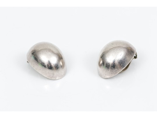 Tiffany & Co. Sterling Silver Handsome Oval Button Earrings