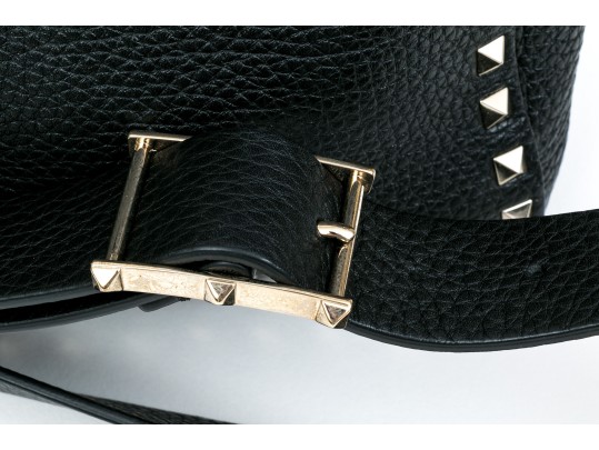 Valentino Bold Studded Black Leather Shoulder Bag