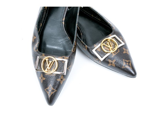 Louis Vuitton Adorable Flat Logo Slingback Mules, Size 40