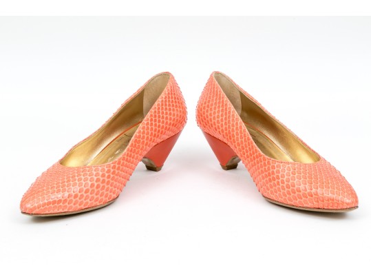 Walter Steiger Fun Coral Snakeskin And Orange Heeled Pumps, Size 36 1/2