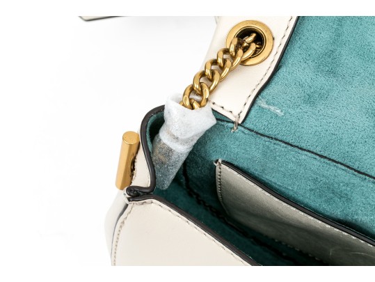 Sandro Contemporary Ivory Leather Flap Shoulder Bag, Chain Decorated Strap