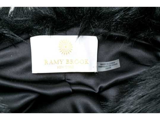 Ramy Brook Stunning Black Faux Fur Sweater Jacket, Size XS