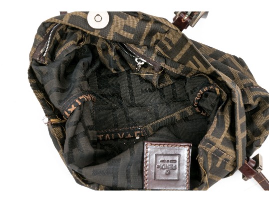 Fendi Fabric Small Logo Top Handle Bag, Leather Strap