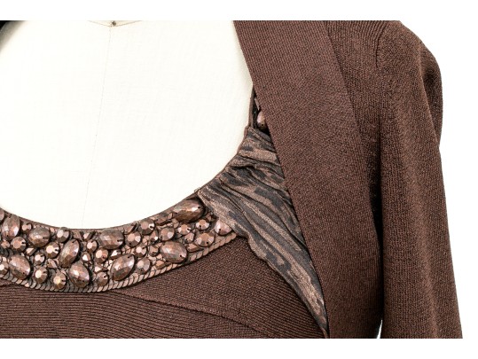 Carmen Marc Valvo Bedazzled Tank Sheath, Matching Bolero Jacket, Size S