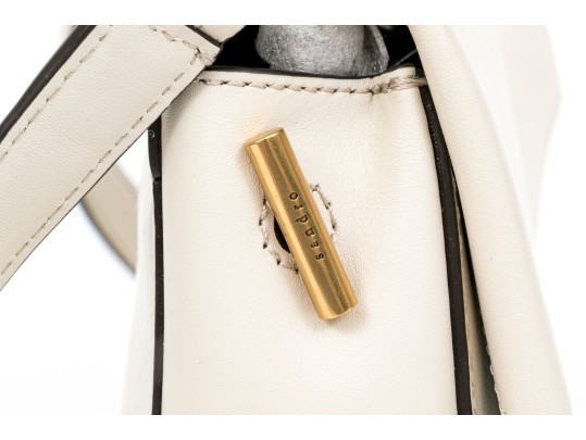 Sandro Contemporary Ivory Leather Flap Shoulder Bag, Chain Decorated Strap