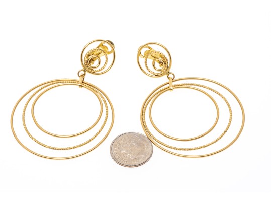 18K Italian Graduated Pendant Hoop Clip-On Earrings