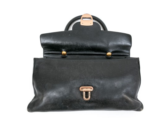 Gucci Vintage Black Leather Top Handle Bamboo Flap Bag, Copper Toned Hardware