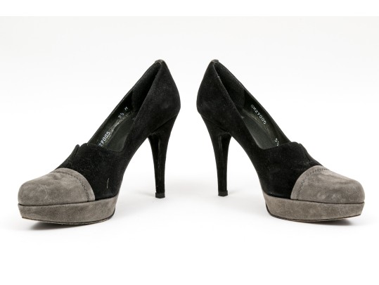Stuart Weitzman Black And Grey Suede Platform Stiletto Pumps, Size 5.5