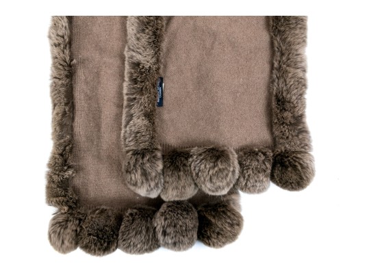 Magaschoni Fabulous Taupe Cashmere And Fur Trimmed Scarf