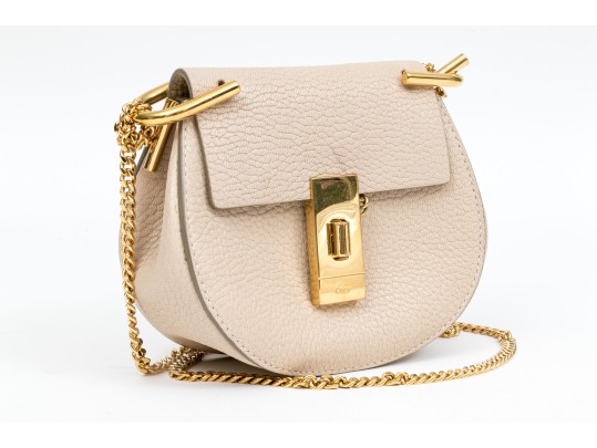 Chloe Chic Small Ivory Leather Flap Shoulder Bag, Chain Strap