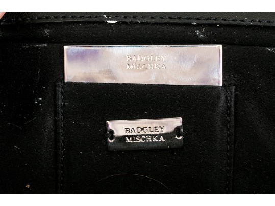 Badgley Mischka Beautiful Vintage Black Leather Baguette Clutch, Bedazzled Top
