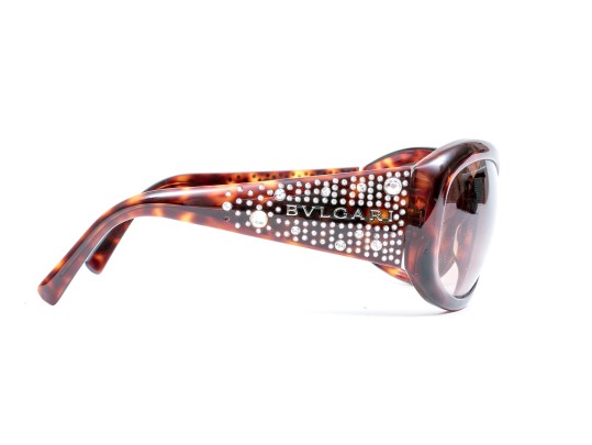 Bulgari Beautiful Bedazzled Tortoise Acrylic Sunglasses, With Case