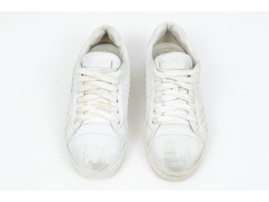Prada Breezy White Leather Quilted Sneakers, Size 36 1/2