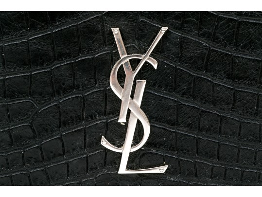 Saint Laurent Beautiful Black Crocodile Grained Leather Clutch