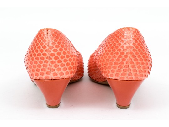 Walter Steiger Fun Coral Snakeskin And Orange Heeled Pumps, Size 36 1/2