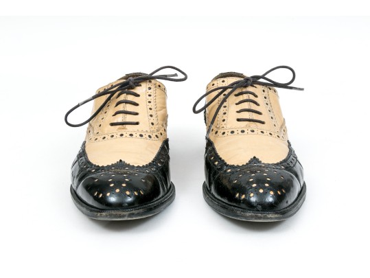 Chanel Classic Black And Tan Leather Wing Tip Saddle Shoes, Size 36 1/2