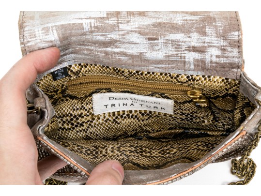 Deepa Gurnani For Trina Turk Beautiful Burnout Leather Clutch/shoulder Bag