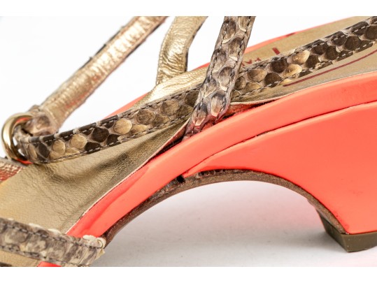 Walter Steiger Fun Orange Neon And Snakeskin Sandals, Size 37