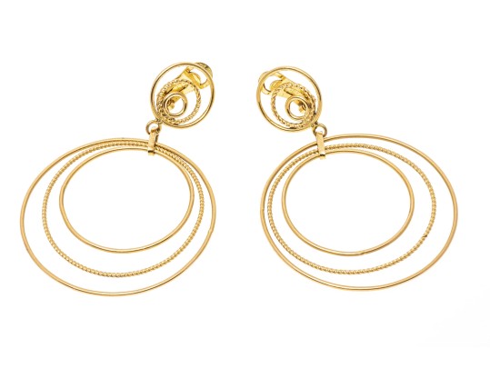 18K Italian Graduated Pendant Hoop Clip-On Earrings
