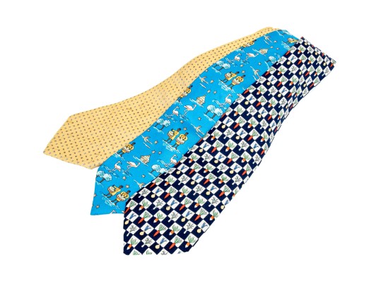 Hermes Lot Of Three Assorted Ties, Assorted Motifs