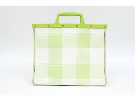 Etro Beautiful Green And White Embroidered Top Handle Tote Bag, Retail $2050