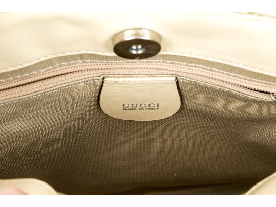 Gucci Lovely Woven Ivory Leather Bamboo Top Handle Bag
