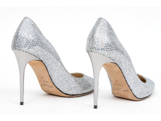 Jimmy Choo Spectacular Silver Glitter Stiletto Pumps, Size 36