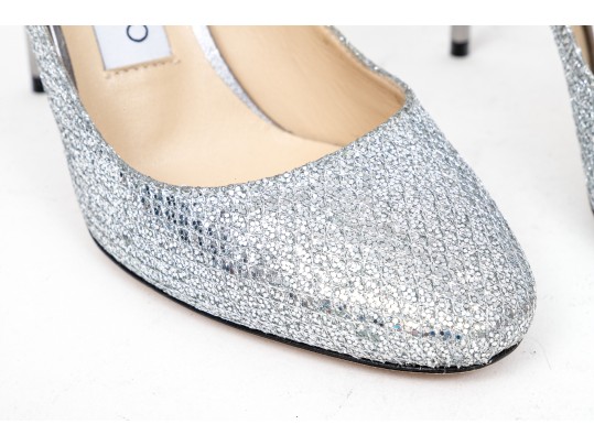 Jimmy Choo Spectacular Silver Glitter Stiletto Pumps, Size 36