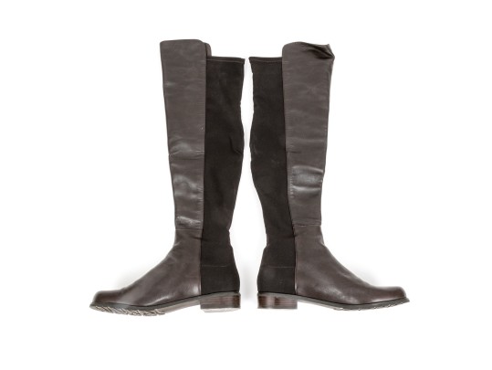 Stuart Weitzman Handsome Brown Leather And Stretch Knee High Pull On Boot, Size 8M