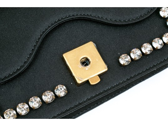 Gucci Stunning Mini Broadway Black Satin Bedazzled Shoulder Bag