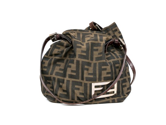Fendi Fabric Small Logo Top Handle Bag, Leather Strap