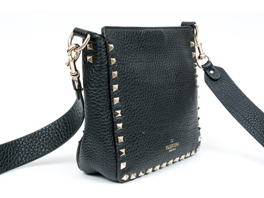 Valentino Bold Studded Black Leather Shoulder Bag