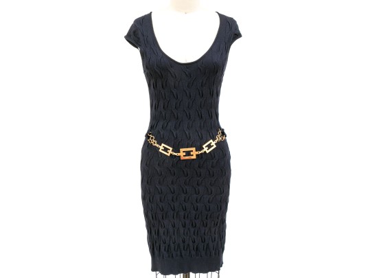 Milly Striking Navy Blue Tank Dress, Belt Decoration, Size Small