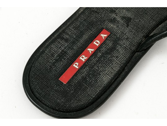 Prada Fun Textured Black Rubber Flip Flops, Size 38
