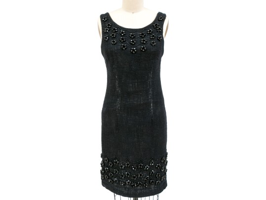 Milly Beautiful Black And Ivory Bedazzled Tank Sheath, Size 4